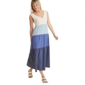 Marine Layer Color Block Tiered Maxi Dress Striped Boho Lightweight Sundress